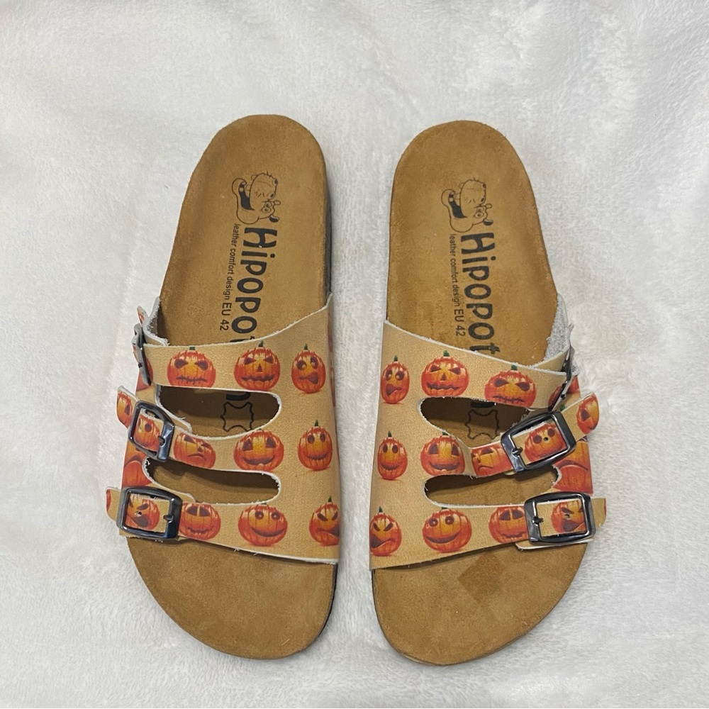 Hipopotam Halloween Pumpkin Print Triple Strap Comfort Sandals EU 42